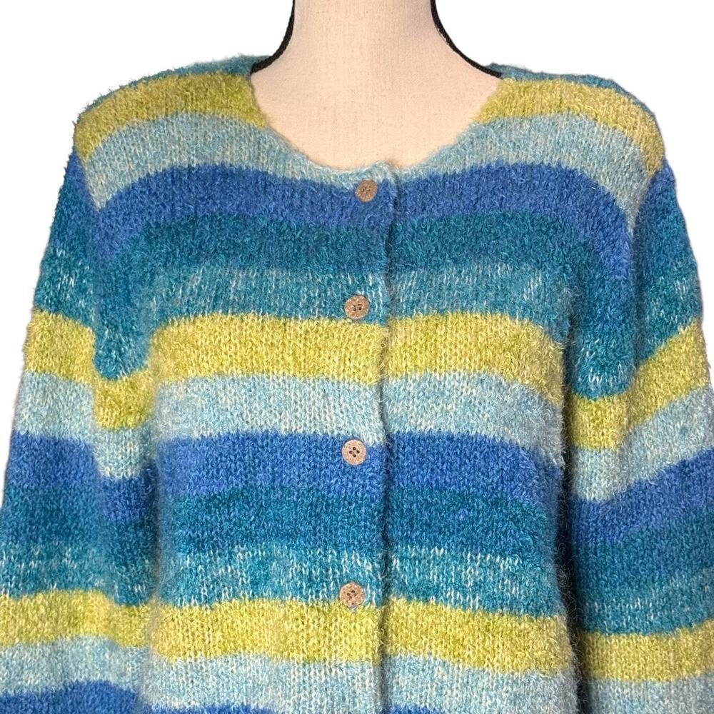 VTG 80s 90s Christopher Banks Womens Large Sweater Shaggy Chunky Knit Blue Green